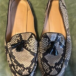 J Crew Snakeskin Tassel Loafers 10